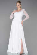 Длинное Шифоновое Вечернее Платье Белый ABU3212