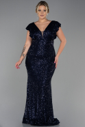 Длинное Свободное Вечернее Платье Темно-синий ABU1045