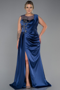 Большое Атласное Платье Темно-синий ABU3125