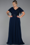 Длинное Шифоновое Вечернее Платье Темно-синий ABU2576