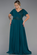 Длинное Шифоновое Вечернее Платье Изумрудно-зеленый ABU2576
