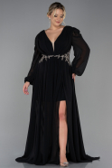 Длинное Шифоновое Вечернее Платье Черный ABU3256