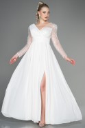 Длинное Шифоновое Вечернее Платье Белый ABU3262
