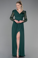 Длинное Шифоновое Вечернее Платье Изумрудно-зеленый ABU3262