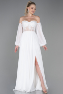 Длинное Шифоновое Вечернее Платье Белый ABU3999