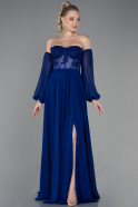 Длинное Шифоновое Вечернее Платье Ярко-синий ABU3820