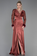 Длинное Атласное Вечернее Платье Цвет корицы ABU3080