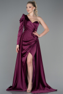 Длинное Атласное Вечернее Платье Сливовый ABU1715