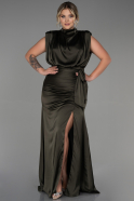 Большое Атласное Платье Темный хаки ABU2969