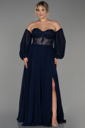 Длинное Шифоновое Вечернее Платье Темно-синий ABU3898