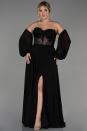 Длинное Шифоновое Вечернее Платье Черный ABU3898