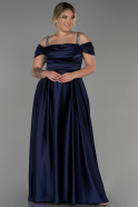 Большое Атласное Платье Темно-синий ABU3277