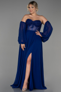 Длинное Шифоновое Вечернее Платье Ярко-синий ABU3898