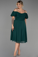 Большое Миди Шифоновое Платье Изумрудно-зеленый ABK1475