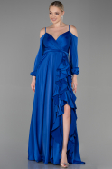 Длинное Атласное Вечернее Платье Ярко-синий ABU2339