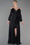 Длинное Атласное Вечернее Платье Черный ABU2339