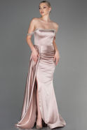 Длинное Атласное Вечернее Платье Капучино ABU2618