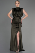 Длинное Атласное Вечернее Платье Темный хаки ABU2133
