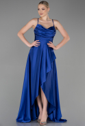 Длинное Атласное Выпускное Платье Ярко-синий ABU3242
