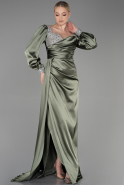 Длинное Атласное Вечернее Платье Хаки ABU3318