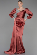 Длинное Атласное Вечернее Платье Цвет корицы ABU3318