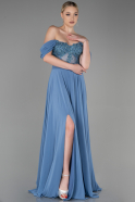 Длинное Шифоновое Вечернее Платье Индиго ABU3310