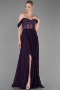Длинное Шифоновое Вечернее Платье Тёмно-пурпурный ABU3310