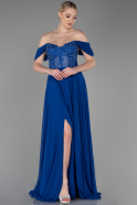 Длинное Шифоновое Вечернее Платье Ярко-синий ABU3310