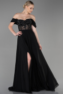 Длинное Шифоновое Вечернее Платье Черный ABU3310