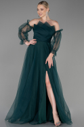 Длинное Вечернее Платье Изумрудно-зеленый ABU2076