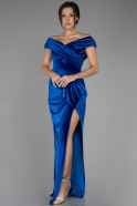 Длинное Велюровое Вечернее Платье Ярко-синий ABU3330
