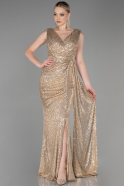 Длинное Чешуйчатое Вечернее Платье Золотой ABU3201