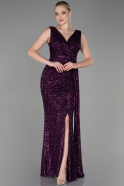 Длинное Чешуйчатое Вечернее Платье Тёмно-пурпурный ABU3201