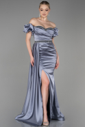 Длинное Атласное Вечернее Платье Серый ABU3331