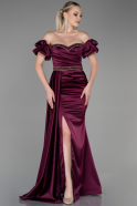 Длинное Атласное Вечернее Платье Вишневый ABU3331