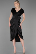Короткое Атласное Платье Черный ABK1107