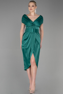 Короткое Атласное Платье зелёный ABK1107