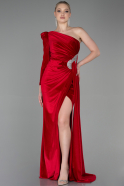 Длинное Велюровое Вечернее Платье красный ABU2655