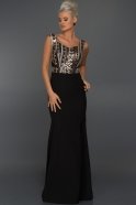Длинное Вечернее Платье Черный-Лососевый C7176