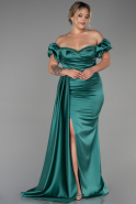 Большое Атласное Платье Изумрудно-зеленый ABU3332