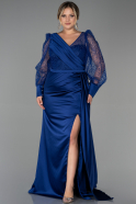 Большое Атласное Платье Темно-синий ABU2759