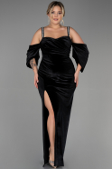 Длинное Бархатное Вечернее Платье Черный ABU3336