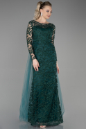 Длинное Вечернее Платье Изумрудно-зеленый ABU2237