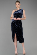 Миди Бархатное Пригласительное Платье Темно-серый ABK1501
