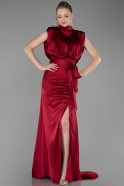 Длинное Атласное Вечернее Платье Бордовый ABU2133