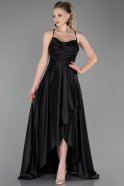 Длинное Атласное Выпускное Платье Черный ABU3242