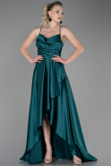 Длинное Атласное Выпускное Платье Изумрудно-зеленый ABU3242