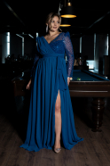 Длинное Шифоновое Вечернее Платье Ярко-синий ABU3186