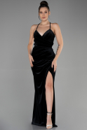 Длинное Велюровое Вечернее Платье Черный ABU3366