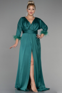 Большое Атласное Платье Изумрудно-зеленый ABU3367